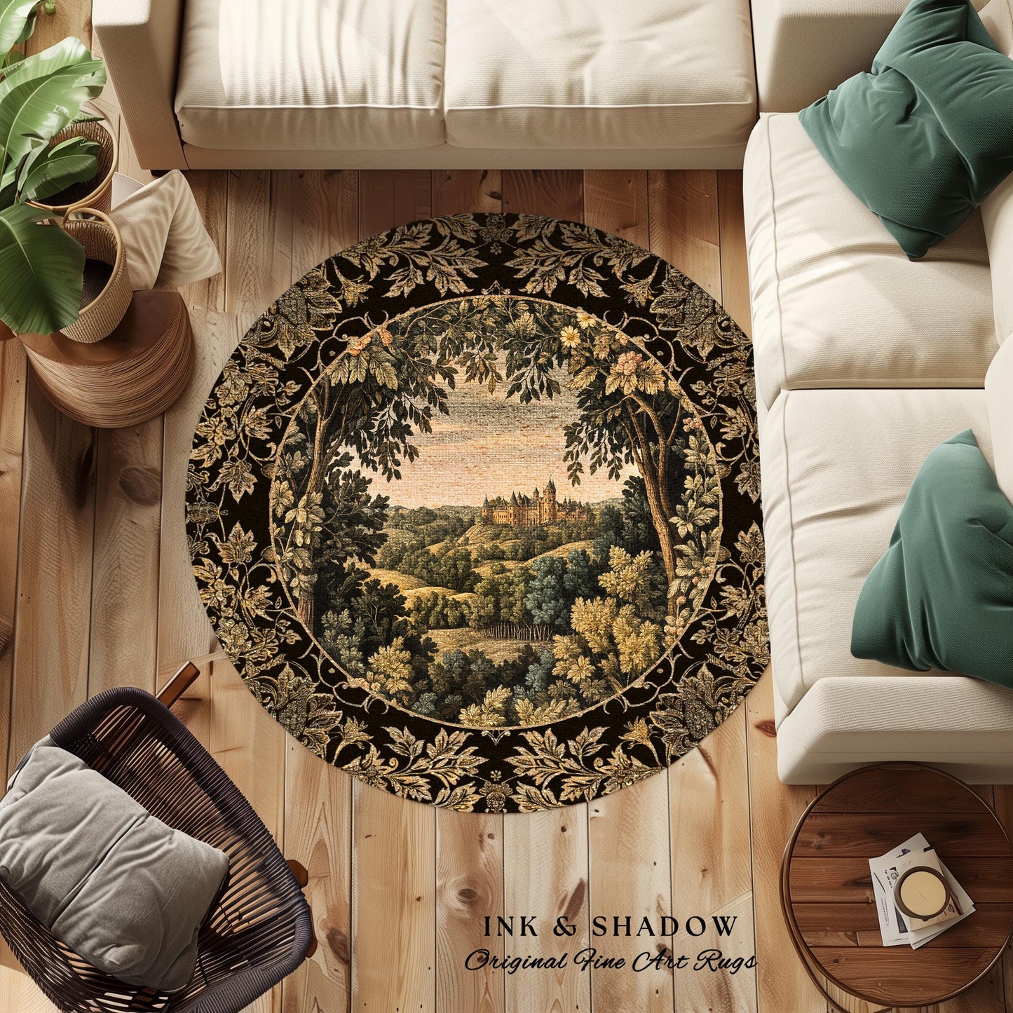 Medieval Meadow Area Rug | Rustic Fairytale Castle Landscape Woodland Fairy Folklore Princesscore Aesthetic Mystic Victorian Floral Accent