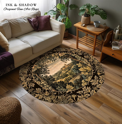 Medieval Meadow Area Rug | Rustic Fairytale Castle Landscape Woodland Fairy Folklore Princesscore Aesthetic Mystic Victorian Floral Accent