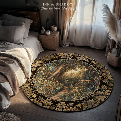 Mushroom Forest Magical Woodland Rug | Ethereal Mystic Academia Folklore Inspired Fairy Core Aesthetic Accent Rug Magical Bedroom Medieval