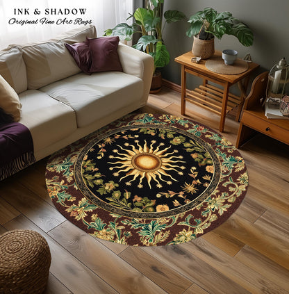 Ethereal Energy Celestial Bedroom Rug | Mystic Boho Maximalist Astrology Inspired Witchy Sun and Moon Gothic Tarot Aesthetic Enchanted Decor