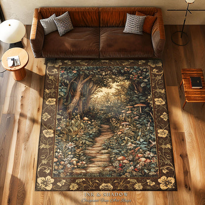 Mushroom Forest Magical Woodland Entryway Rug | Ethereal Mystic Academia Folklore Inspired Fairy Core Aesthetic Hallway Runner Rug Magical