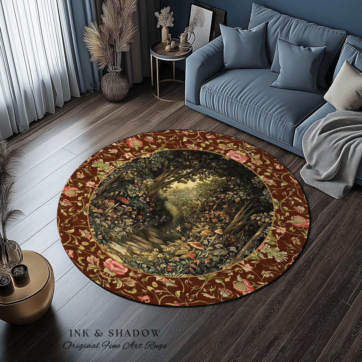 Fairy Ethereal Forest Area Rug | Mystic Dark Academia Folklore Inspired Fairy Aesthetic Accent Rug Magical Dark Bedroom Medieval Botanical |