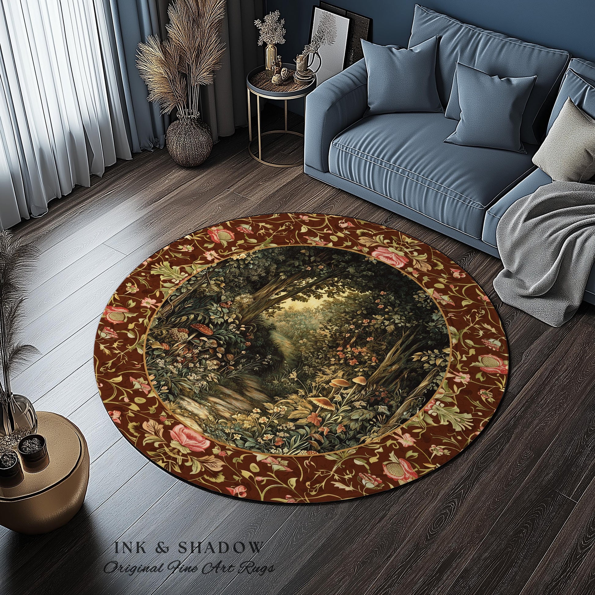 Fairy Ethereal Forest Area Rug | Mystic Dark Academia Folklore Inspired Fairy Aesthetic Accent Rug Magical Dark Bedroom Medieval Botanical |