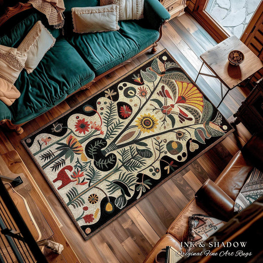 a living room with a couch and a rug on the floor