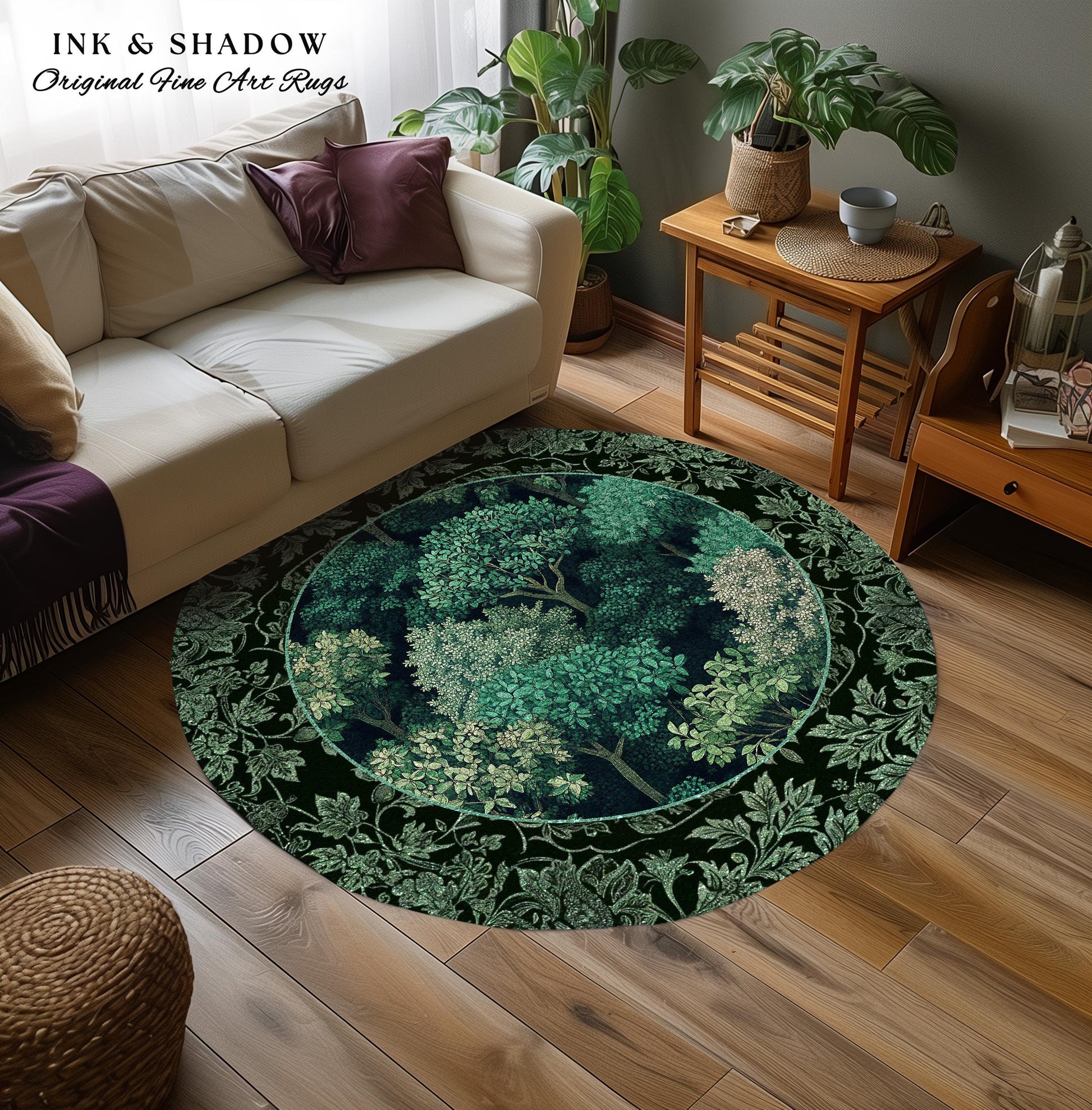 Verdant Greenery Botanical Area Rug | Woodland Magical Aesthetic Living Room Green Home Decor Plant Loving Bedroom Plan Gift Emerald Teal |