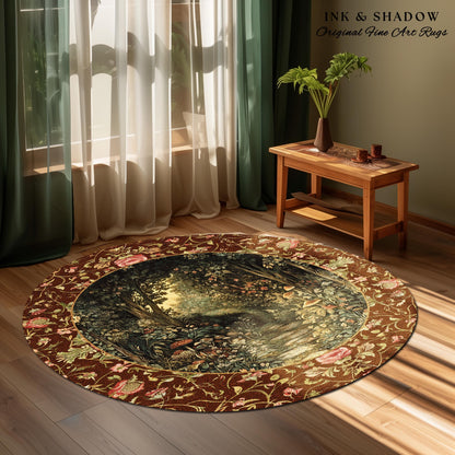 Fairy Ethereal Forest Area Rug | Mystic Dark Academia Folklore Inspired Fairy Aesthetic Accent Rug Magical Dark Bedroom Medieval Botanical |