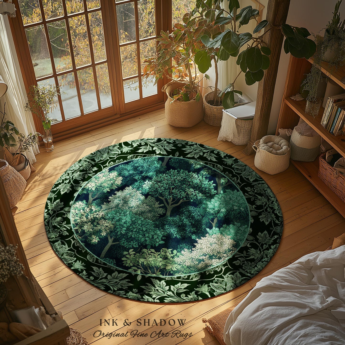 Verdant Greenery Botanical Area Rug | Woodland Magical Aesthetic Living Room Green Home Decor Plant Loving Bedroom Plan Gift Emerald Teal |