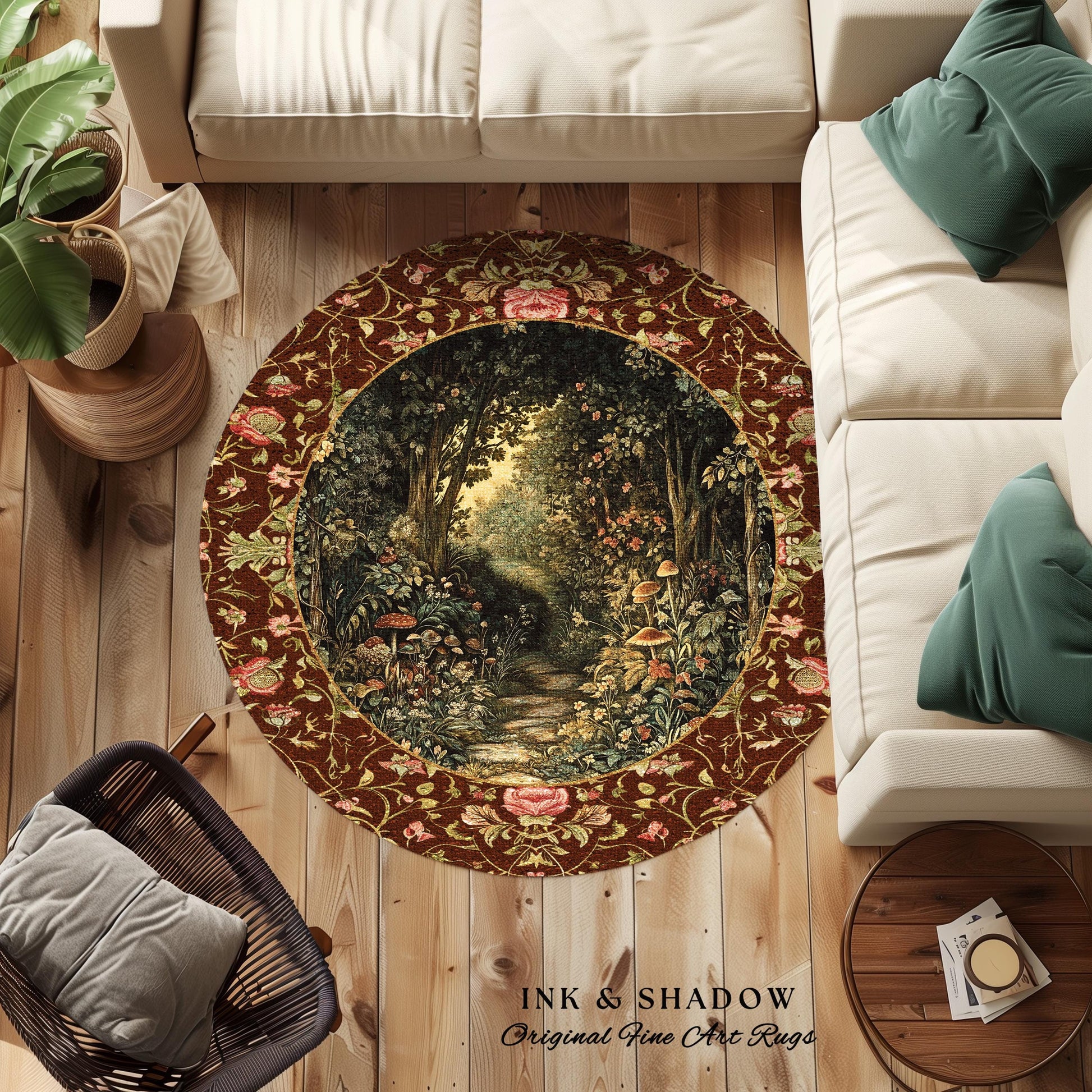 Fairy Ethereal Forest Area Rug | Mystic Dark Academia Folklore Inspired Fairy Aesthetic Accent Rug Magical Dark Bedroom Medieval Botanical |