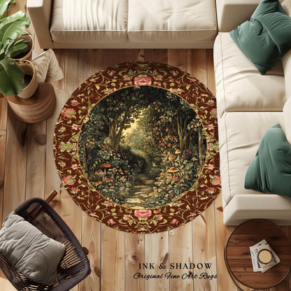 Fairy Ethereal Forest Area Rug | Mystic Dark Academia Folklore Inspired Fairy Aesthetic Accent Rug Magical Dark Bedroom Medieval Botanical |