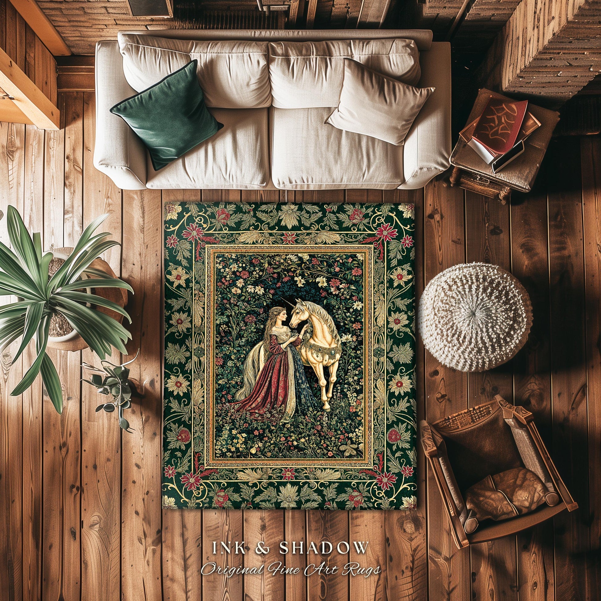 Dark Victorian Botanical Accent Rug | Dreamy Rococo Storybook Aesthetic Romantic Fairy Bedroom Dark Cottagecore Area Rug Home Decor Forest |