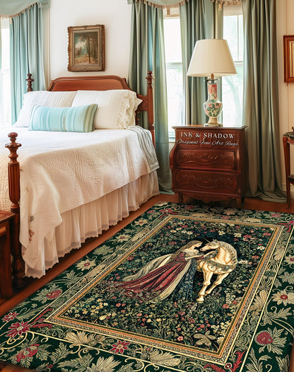 Dark Victorian Botanical Accent Rug | Dreamy Rococo Storybook Aesthetic Romantic Fairy Bedroom Dark Cottagecore Area Rug Home Decor Forest |