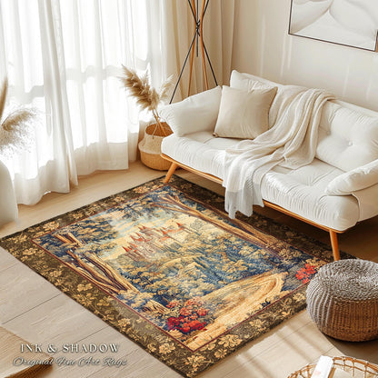 Book Nook Fairytale Castle Entryway Rug | Woodland Fairycore Bohemian Hallway Rug Folklore Aesthetic Magical Runner Landscape Forestcore |