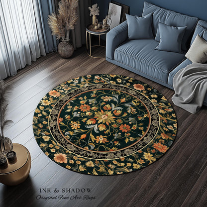 Dark Floral Living Room Rug | Wildflower Aesthetic Ornate Gothic Home Decor Rustic Boho Housewarming Gift Dark Academia Bedroom Folklore Art