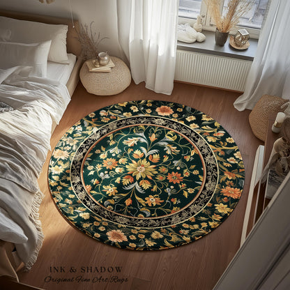 Dark Floral Living Room Rug | Wildflower Aesthetic Ornate Gothic Home Decor Rustic Boho Housewarming Gift Dark Academia Bedroom Folklore Art