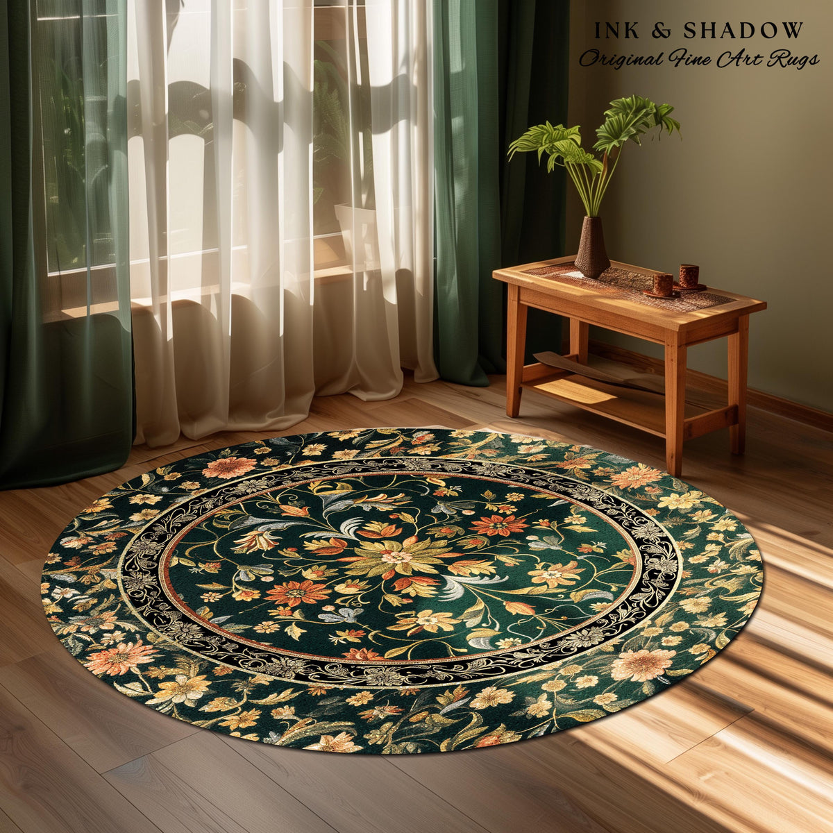 Dark Floral Living Room Rug | Wildflower Aesthetic Ornate Gothic Home Decor Rustic Boho Housewarming Gift Dark Academia Bedroom Folklore Art