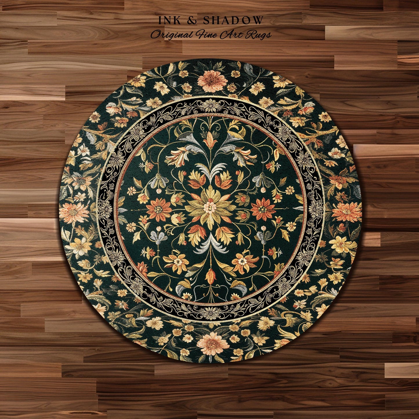 Dark Floral Living Room Rug | Wildflower Aesthetic Ornate Gothic Home Decor Rustic Boho Housewarming Gift Dark Academia Bedroom Folklore Art