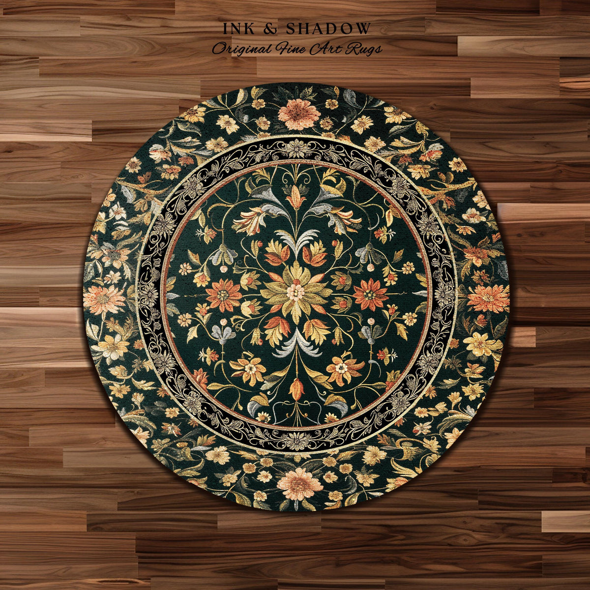 Dark Floral Living Room Rug | Wildflower Aesthetic Ornate Gothic Home Decor Rustic Boho Housewarming Gift Dark Academia Bedroom Folklore Art