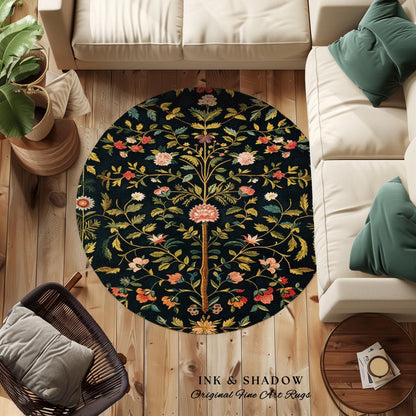 Boho Scandinavian Floral Area Rug | Wildflower Aesthetic Danish Pastel Home Decor Rustic Housewarming Gift Dark Academia Bedroom Folklore |