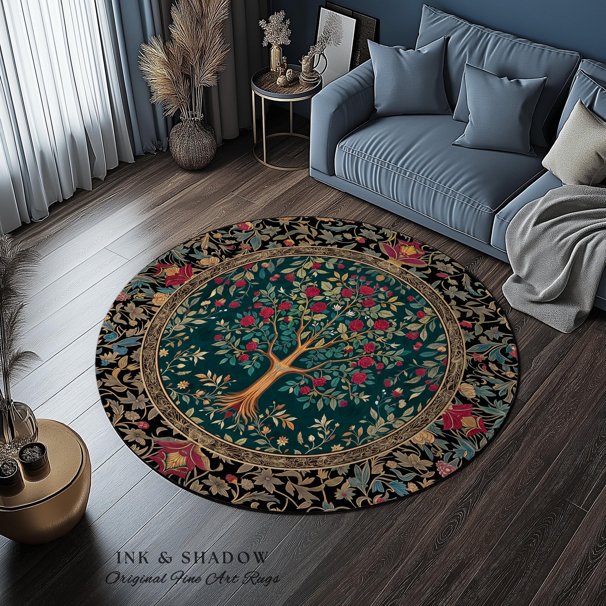 Blooming Roses Romantic Rococo Area Rug | Vintage Botanical Accent Rug Ornate Border Victorian Folk Art Medieval Maximalist Room Decor |