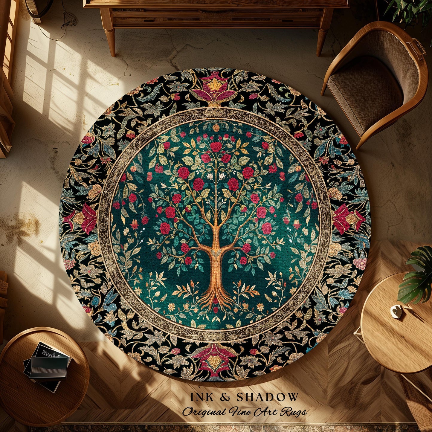 Blooming Roses Romantic Rococo Area Rug | Vintage Botanical Accent Rug Ornate Border Victorian Folk Art Medieval Maximalist Room Decor |