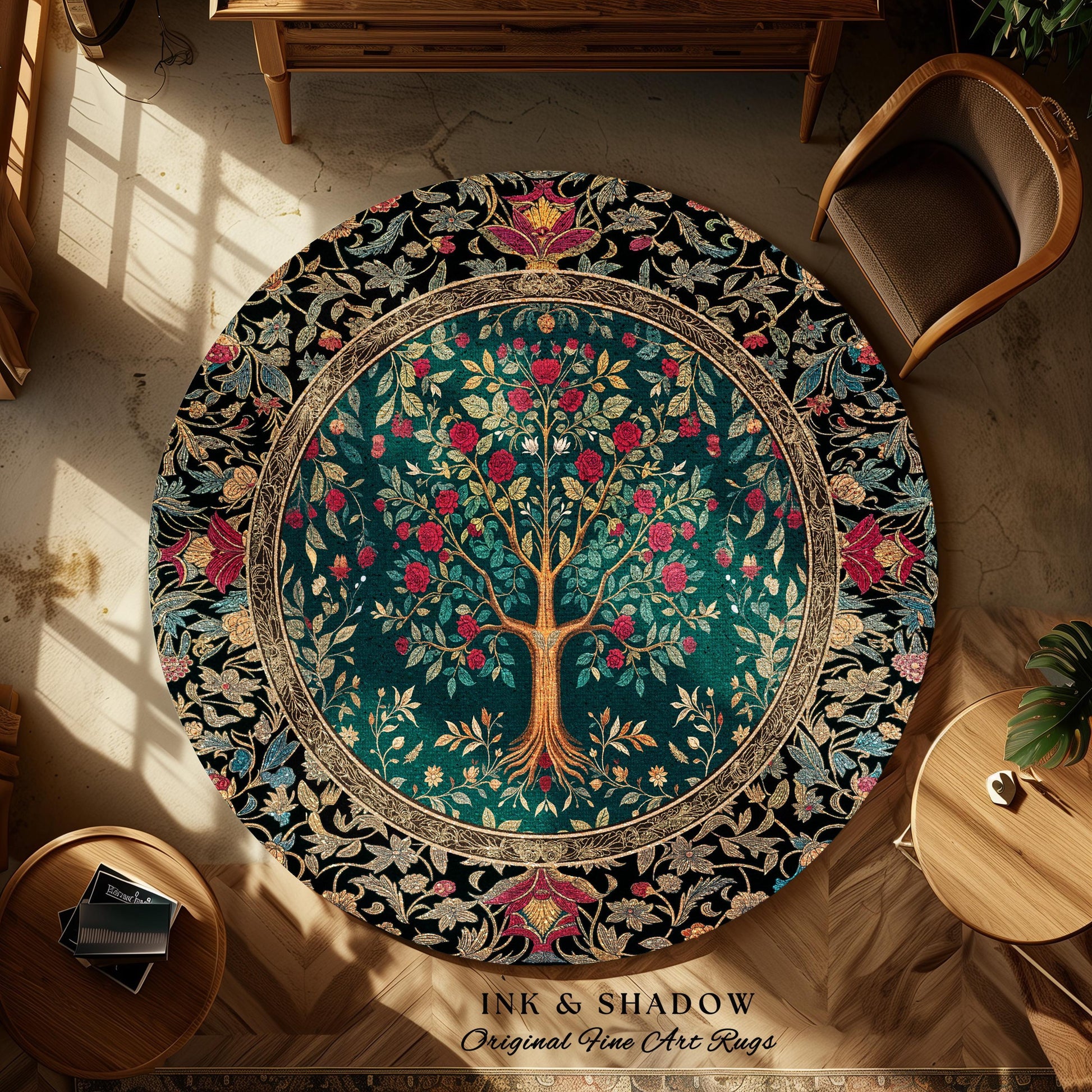 Blooming Roses Romantic Rococo Area Rug | Vintage Botanical Accent Rug Ornate Border Victorian Folk Art Medieval Maximalist Room Decor |