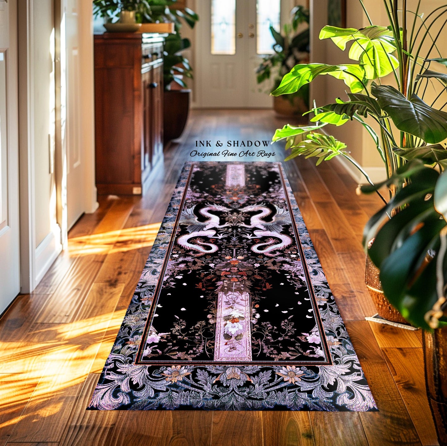 Pastel Gothic Fantasy Dragon Rug | Medieval Aesthetic Chinese Dragon Area Rug Home Acceent Lavender Purple Decor Whimsigothic Dark Academia