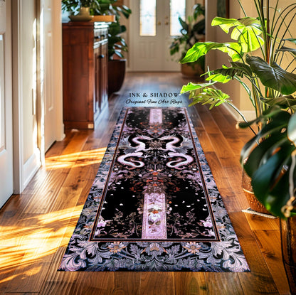 Pastel Gothic Fantasy Dragon Rug | Medieval Aesthetic Chinese Dragon Area Rug Home Acceent Lavender Purple Decor Whimsigothic Dark Academia