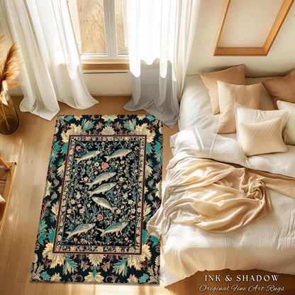 Ocean Gothic Baroque Accent Rug | Vintage Coastal Bohemian Sardine Marine Magic Whimsical Sea Folk Art Nautical Area Rug Beach House Decor