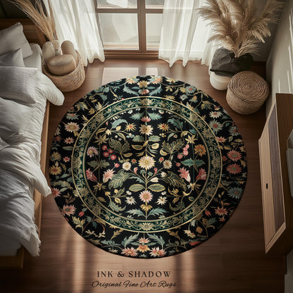 Charming Countryside Floral Field Folk Art Rug, Rustic Wildflower Botanical Cottagecore Decor Ethereal Home Victorian Garden Folklore Accent