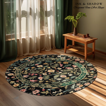 Charming Countryside Floral Field Folk Art Rug, Rustic Wildflower Botanical Cottagecore Decor Ethereal Home Victorian Garden Folklore Accent