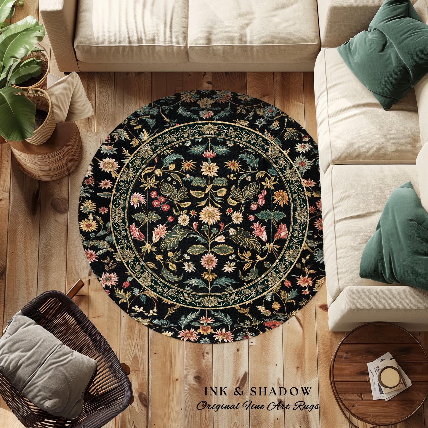 Charming Countryside Floral Field Folk Art Rug, Rustic Wildflower Botanical Cottagecore Decor Ethereal Home Victorian Garden Folklore Accent
