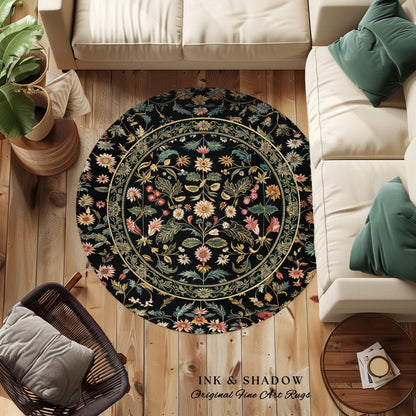 Charming Countryside Floral Field Folk Art Rug, Rustic Wildflower Botanical Cottagecore Decor Ethereal Home Victorian Garden Folklore Accent