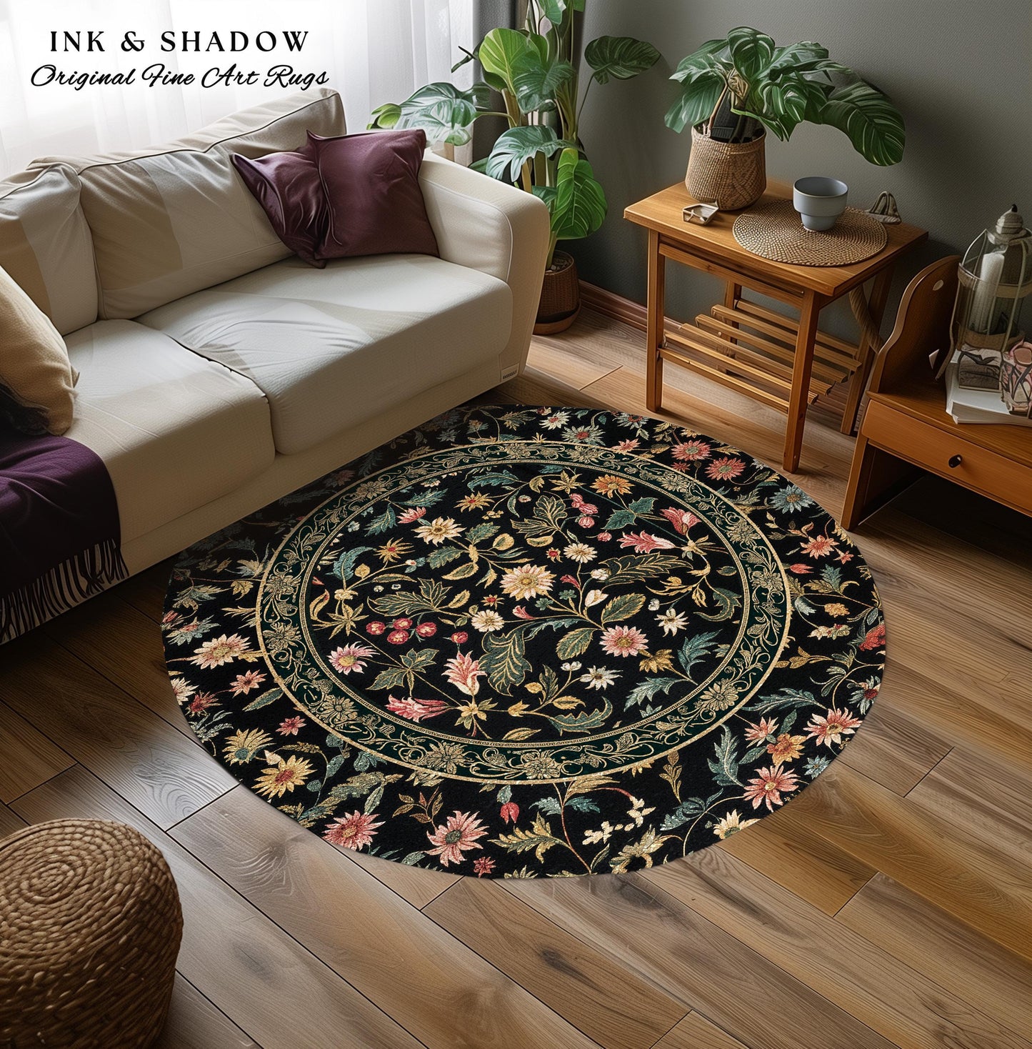 Charming Countryside Floral Field Folk Art Rug, Rustic Wildflower Botanical Cottagecore Decor Ethereal Home Victorian Garden Folklore Accent