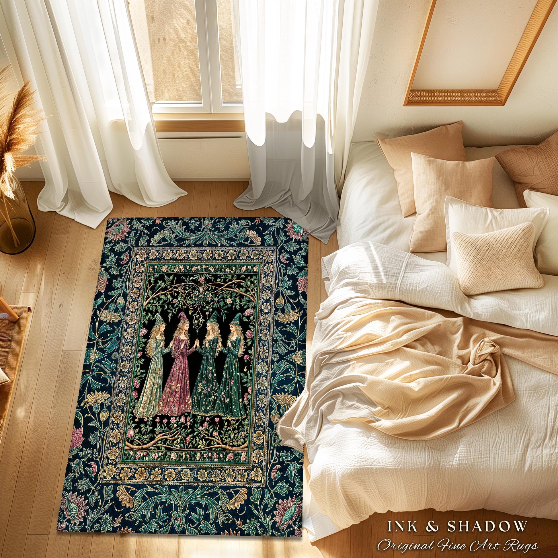 Storybook Aesthetic Witch Rug | Whimsical Crowcore Arcane Gothic Forest Maiden Medieval Enchanted Magic Bedroom Accent Dark Botanical Dorm |