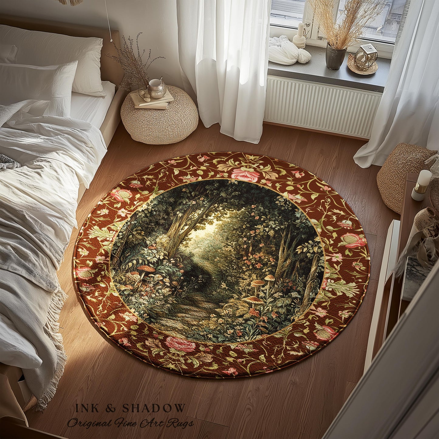 Fairy Ethereal Forest Round Area Rug | Mystic Dark Academia Folklore Inspired Fairy Aesthetic Home Accent Rug Magical Dark Bedroom Medieval