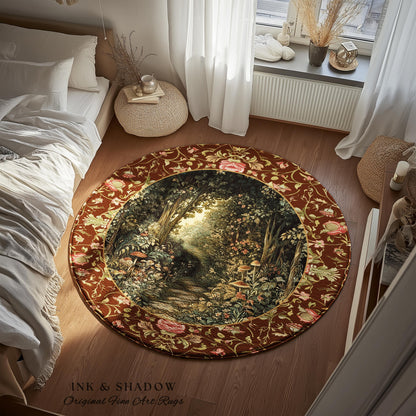 Fairy Ethereal Forest Round Area Rug | Mystic Dark Academia Folklore Inspired Fairy Aesthetic Home Accent Rug Magical Dark Bedroom Medieval