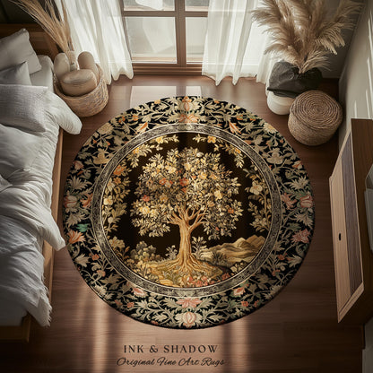 Muted Tones Eclectic Tree of Life Rug | Rustic Bohemian Aesthetic Decor Nature Inspired Bedroom Accent Rug Enchanted Cottagecore Fairycore