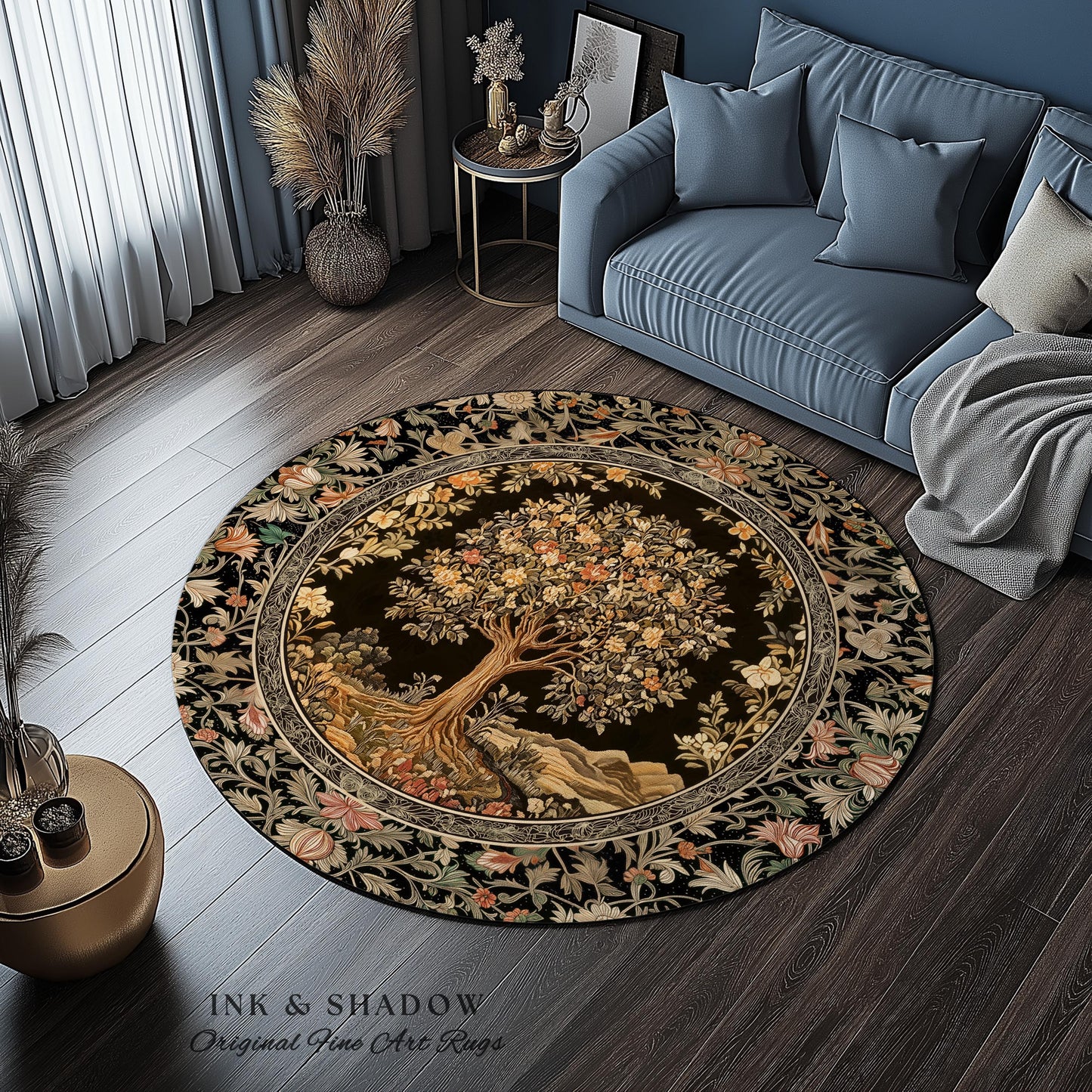 Muted Tones Eclectic Tree of Life Rug | Rustic Bohemian Aesthetic Decor Nature Inspired Bedroom Accent Rug Enchanted Cottagecore Fairycore