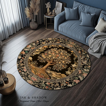Muted Tones Eclectic Tree of Life Rug | Rustic Bohemian Aesthetic Decor Nature Inspired Bedroom Accent Rug Enchanted Cottagecore Fairycore