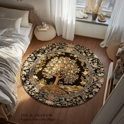 Muted Tones Eclectic Tree of Life Rug | Rustic Bohemian Aesthetic Decor Nature Inspired Bedroom Accent Rug Enchanted Cottagecore Fairycore