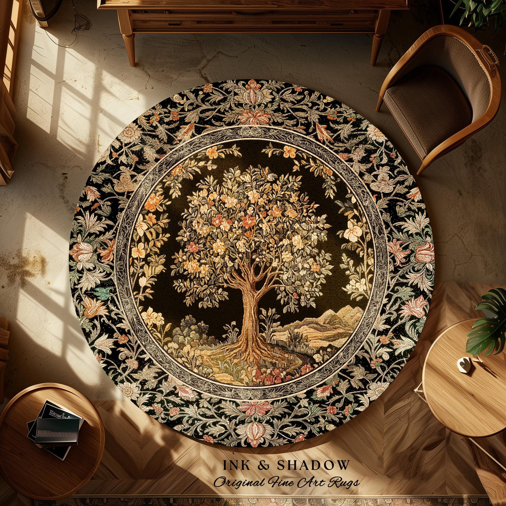 Muted Tones Eclectic Tree of Life Rug | Rustic Bohemian Aesthetic Decor Nature Inspired Bedroom Accent Rug Enchanted Cottagecore Fairycore