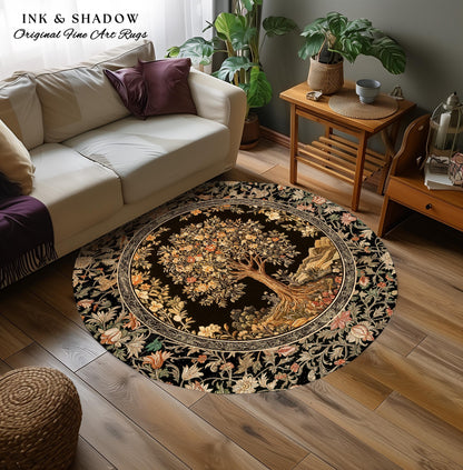 Muted Tones Eclectic Tree of Life Rug | Rustic Bohemian Aesthetic Decor Nature Inspired Bedroom Accent Rug Enchanted Cottagecore Fairycore