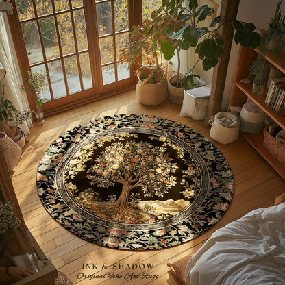 Muted Tones Eclectic Tree of Life Rug | Rustic Bohemian Aesthetic Decor Nature Inspired Bedroom Accent Rug Enchanted Cottagecore Fairycore