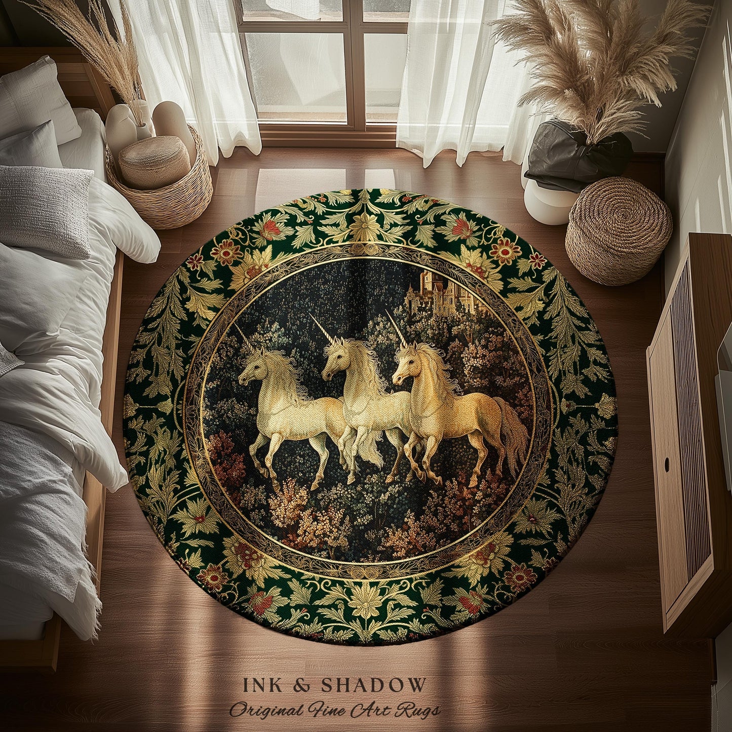 Fairytale Theme Moonlit Ethereal Rug | Unicorn Royalcore Accent Rug Castle Aesthetic Dreamy Bedroom Baroque Home Accent Gothic Art Area Rug