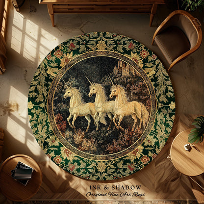 Fairytale Theme Moonlit Ethereal Rug | Unicorn Royalcore Accent Rug Castle Aesthetic Dreamy Bedroom Baroque Home Accent Gothic Art Area Rug