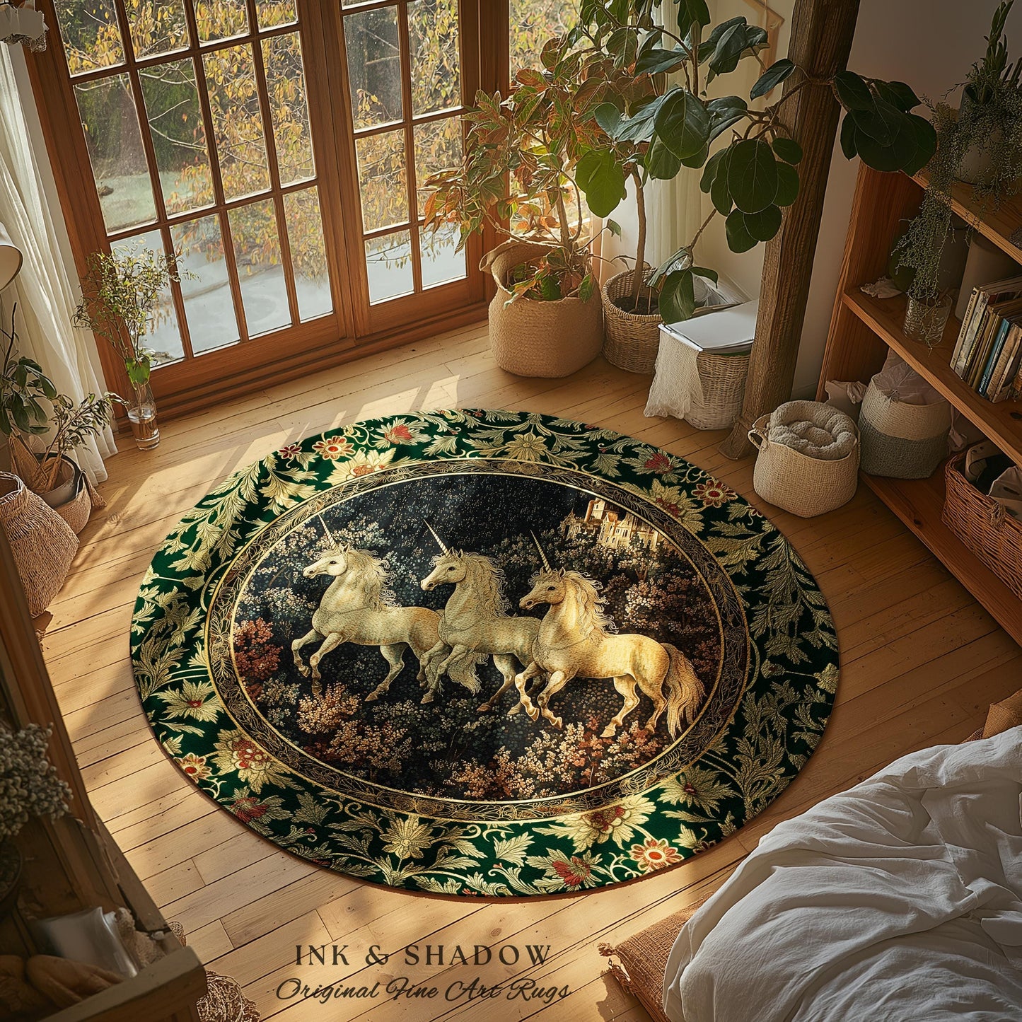 Fairytale Theme Moonlit Ethereal Rug | Unicorn Royalcore Accent Rug Castle Aesthetic Dreamy Bedroom Baroque Home Accent Gothic Art Area Rug