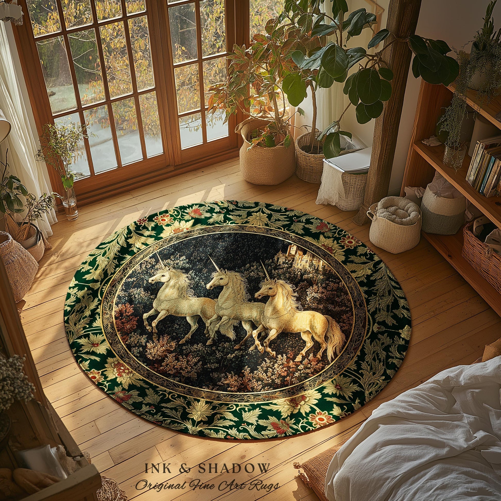 Fairytale Theme Moonlit Ethereal Rug | Unicorn Royalcore Accent Rug Castle Aesthetic Dreamy Bedroom Baroque Home Accent Gothic Art Area Rug