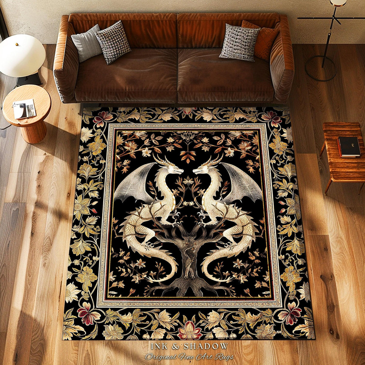 Ethereal Dragon Lover Rug Magical Fantasy Gothic Decor | Enchanted Artful Gift Fairytale Mystical Magic Dark Academia Whimsigothic Floor Art
