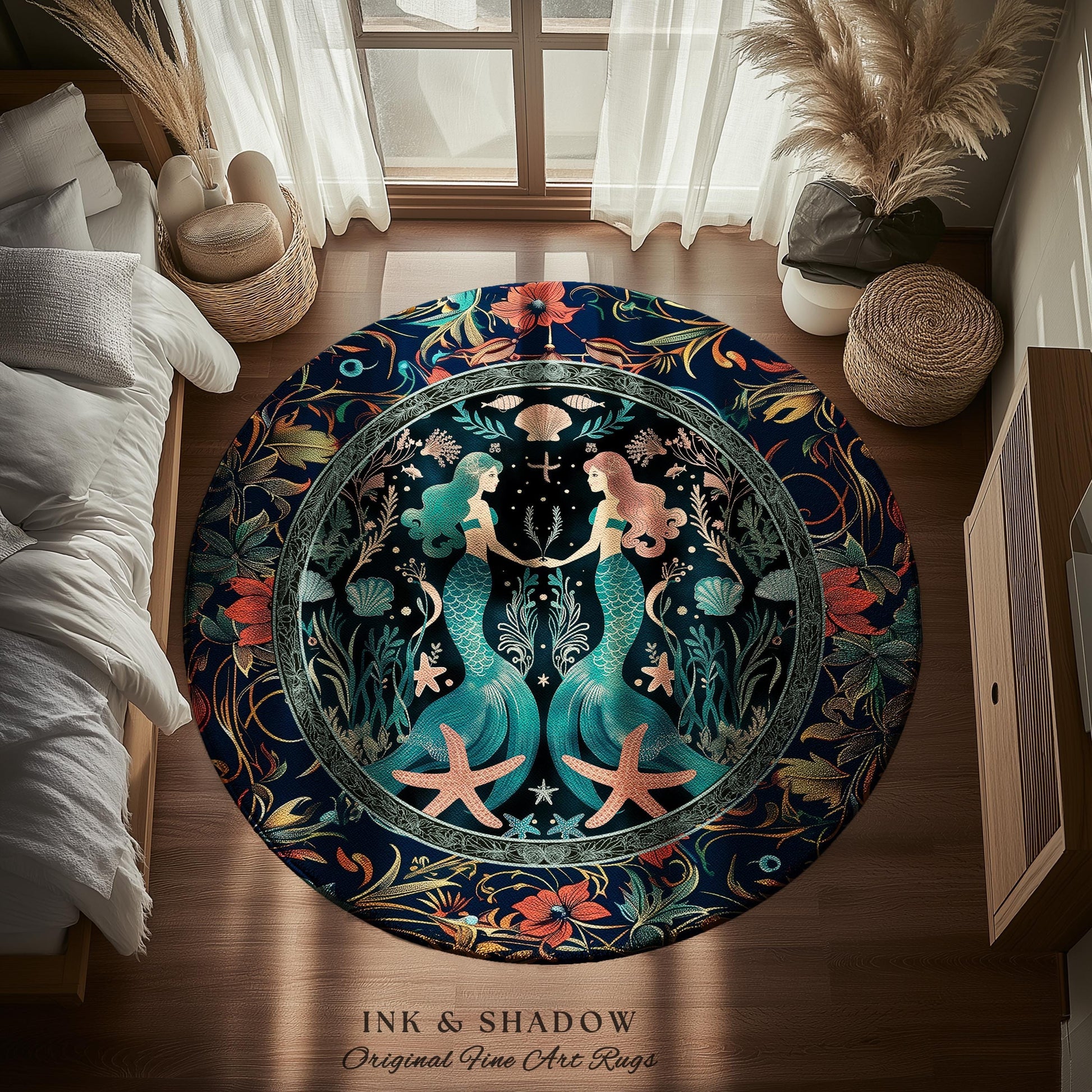 Ethereal Art Nouveau Sea Nymph Rug Whimsical Dark Academia Coastal Decor | Mystical Mermaid Cottagecore Enchanted Ocean Vintage Folklore Rug