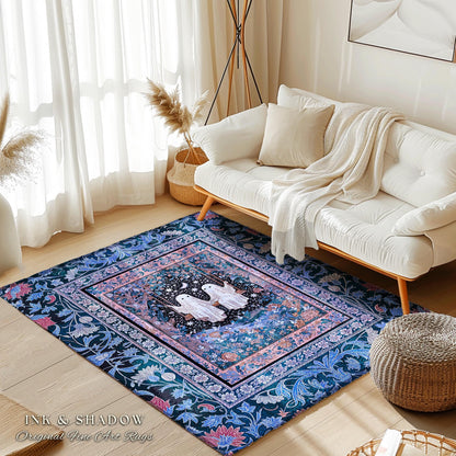 Midnight Magic Ghosts Area Rug | Enchanted Forest Bedroom Moody Accent Pastel Folklore-Inspired Whimsigoth Halloween Style Romantic Decor |